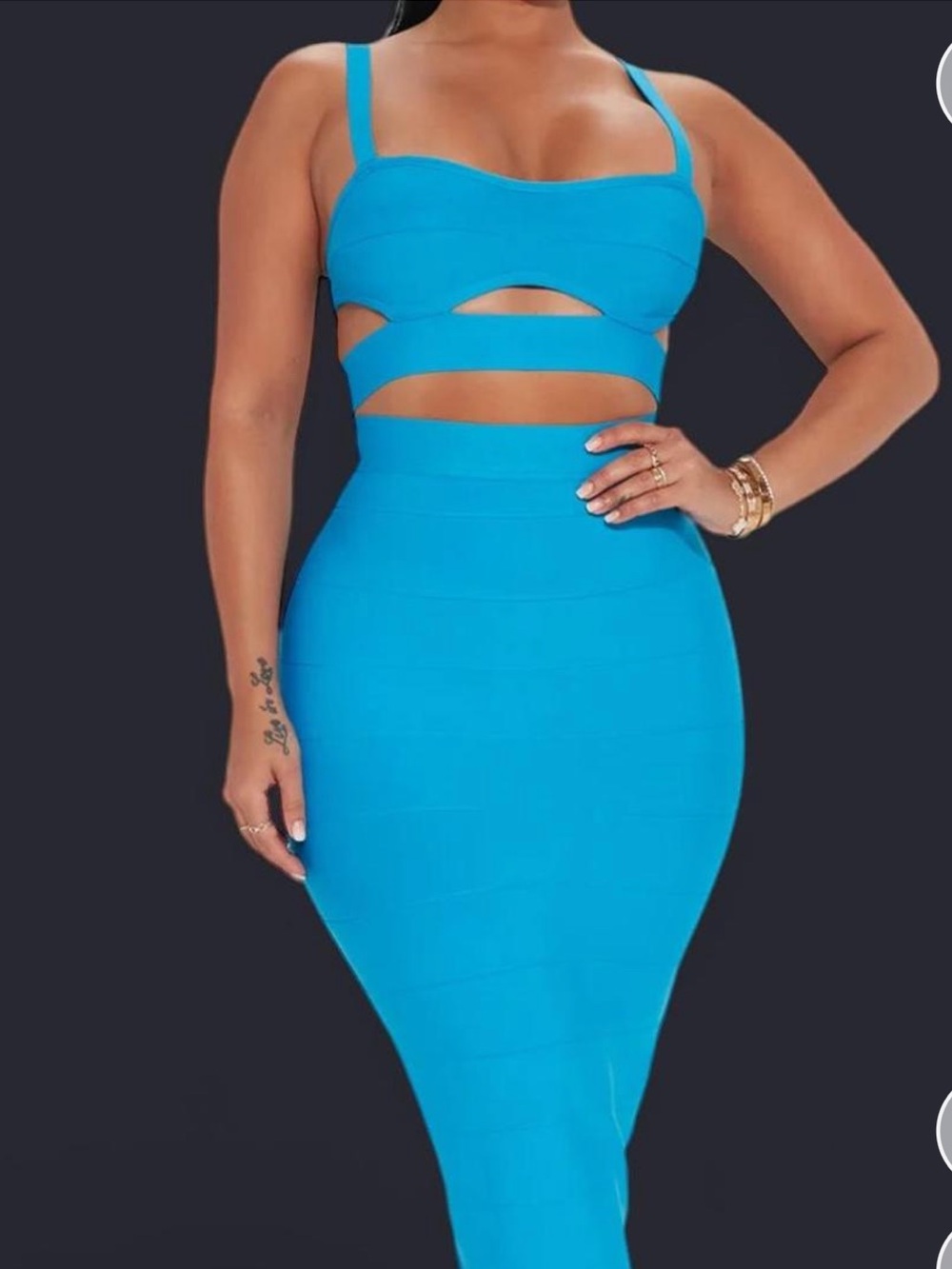 Fashion Nova Vivid Turquoise High-Waist Pencil Midi Skirt